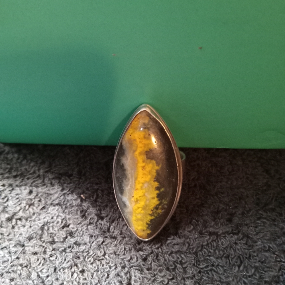 HANDCRAFTED STERLING SILVER PEANUT JASPER GEMSTONE RING SZ 8